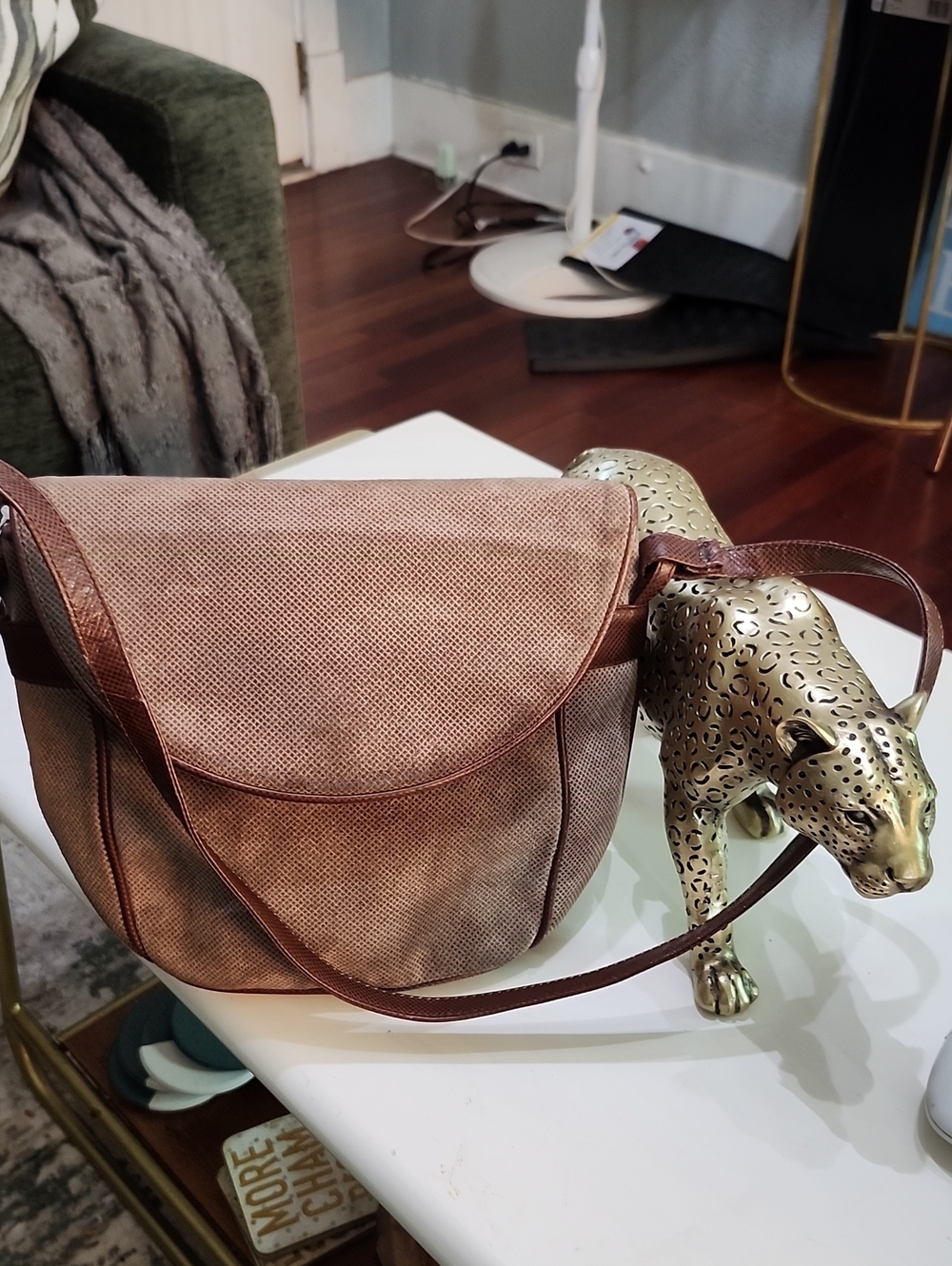 Bottega Veneta Vintage Rare Shoulder bag Lizzard Pattern Suede & Leather Brown